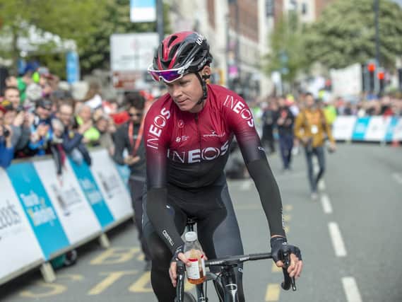 Chris Froome in Leeds at the finish of the 2019 Tour de Yorkshire. Picture by Bruce Rollinson.