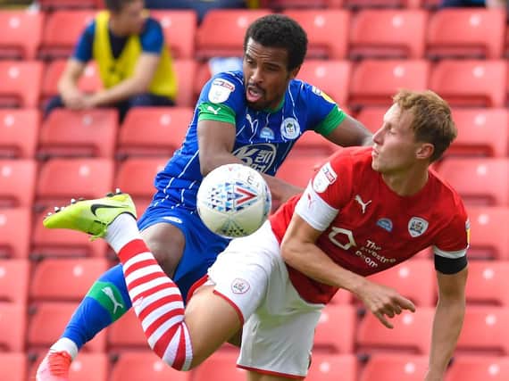 Action from Barnely v Wigan Athletic in the Championship. Picture: George Wood/Getty Images.