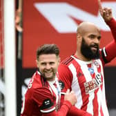 SCORER: David McGoldrick celebrates his first Premier League goal for Sheffield United - shortly before his second