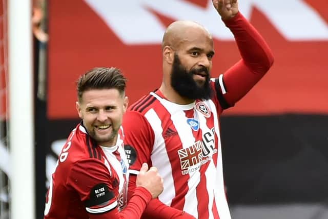 SCORER: David McGoldrick celebrates his first Premier League goal for Sheffield United - shortly before his second
