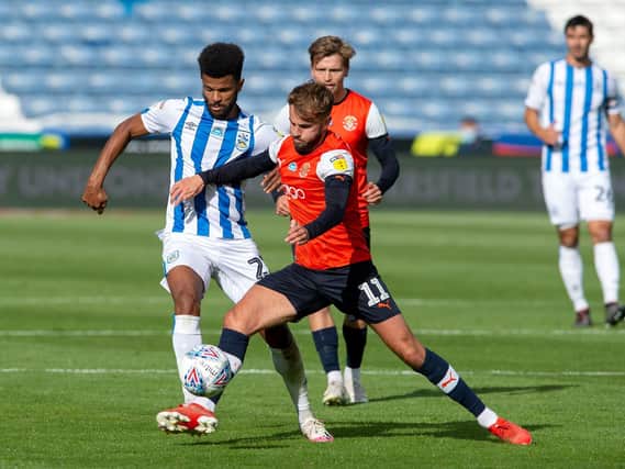 Action from Huddersfield Town v Luton Town in the SkyBet Championship fixture at the John Smith's Stadium. Picture: Bruce Rollinson.