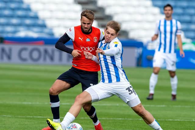 Action from Huddersfield Town v Luton Town in the SkyBet Championship fixture at the John Smith's Stadium. Picture: Bruce Rollinson.