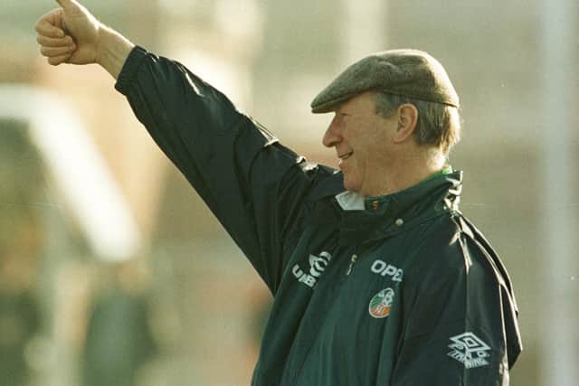 Jack Charlton in training during his managerial spell with the Republic of Ireland. Picture: Ross Kinnaird/ALLSPORT/Getty Images.
