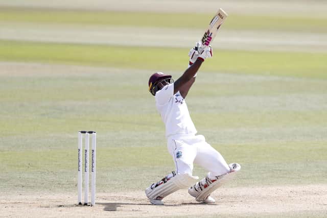 West Indies' Jermaine Blackwood bats during day five of the Test Series at the Ageas Bowl, Southampton. PA Photo. Issue date: : Sunday July 12, 2020. See PA story CRICKET England. Photo credit should read: Adrian Dennis/NMC Pool/PA Wire. RESTRICTIONS: Editorial use only. No commercial use without prior written consent of the ECB. Still image use only. No moving images to emulate broadcast. No removing or obscuring of sponsor logos.