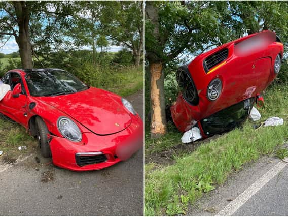 The Porsche car overturned in the crash near Pontefract (Photo: PC 'Robbo' Robson/WYP)