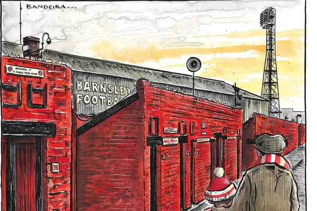 Barnsley's Oakwell Stadium (Cartoon: Graeme Bandeira)