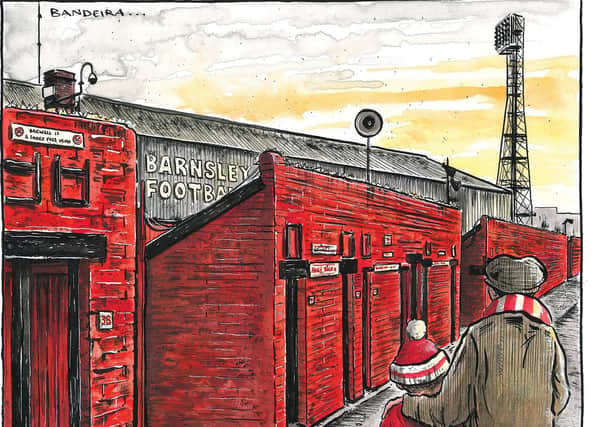 Barnsley's Oakwell Stadium (Cartoon: Graeme Bandeira)
