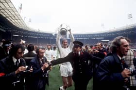 Leeds United's Jack Charlton celebrates with the FA Cup after his team's 1-0 win in 1972