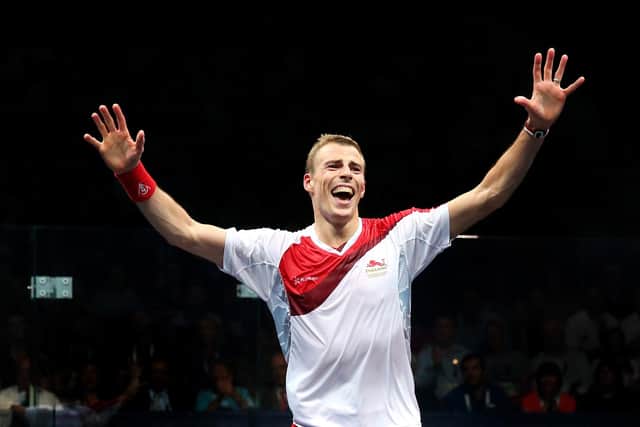 Nick Matthew celebrates victory over James Willstrop in the Men's Singles Final at the 2014 Commonwealth Games in Glasgow. Picture: Alex Livesey/Getty Images