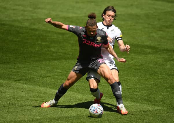 Kalvin Phillips of Leeds United is tackled by Conor Gallagher of Swansea City . (Picture: Harry Trump/Getty Images)