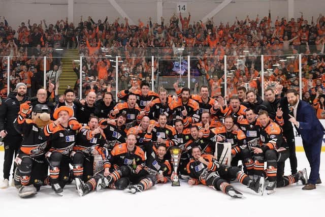 Sheffield Steelers celebrate their 2019-20 Challenge Cup success.