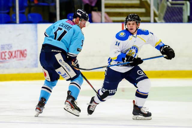 Lewis Baldwin, in action for Leeds Chiefs against Sheffield Steeldogs at Ice Sheffield last season. Picture: Bruce Rollinson