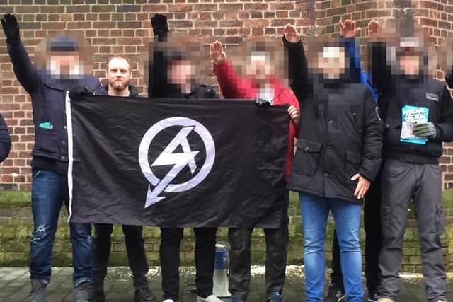 Banned group National Action, pictured with convicted former leader Christopher Lythgoe (unpixellated)