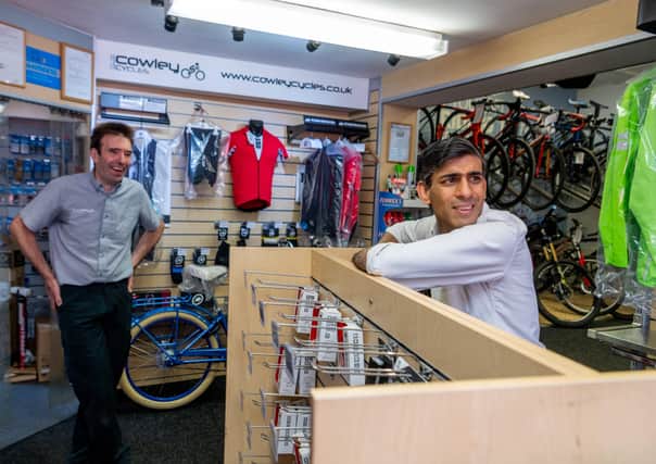 Chancellor Rishi Sunak during a recent visit to Cowley Cycles in Northallerton, part of his Richmond constitutency. Photo: James Hardisty.