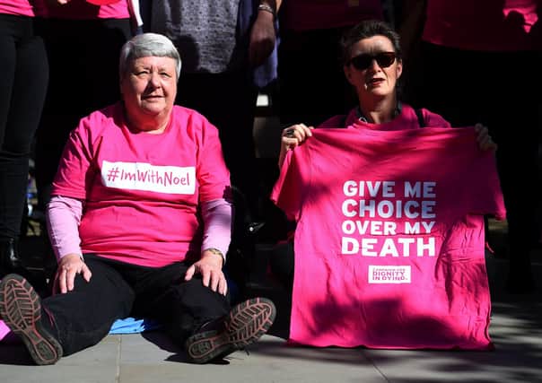 Activists from the Campaign for Dignity in Dying outside the Royal Courts of Justice in London two years ago.