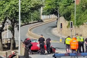 Crash scene on the Ludenscheid link, Brighouse