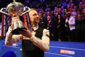 udd Trump celebrates with the trophy after winning the 2019 Betfred World Championship at The Crucible, Sheffield.  Photo credit should read: Richard Sellers/PA Wire