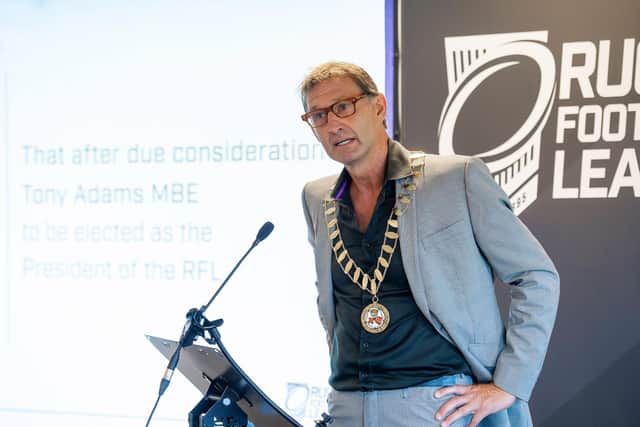 Picture by Allan McKenzie/SWpix.com - 24/07/2019 - Rugby League - Rugby Football League Council Meeting - The Keepmoat Stadium, Doncaster, England - Tony Adams receives the Rugby Football League Presidential chains.