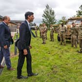 Defence Secretary Ben Wallace alongside Chancellor of the Exchequer Rishi Sunak meet soldiers during a visit to Catterick Garrison in North Yorkshire, following the announcement that more than 5,000 military personnel and their families will have their homes modernised. Pic: Peter Byrne: PA