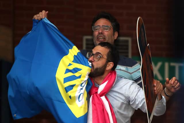 Leeds United Director of Football Victor Orta celebrates with fans outside Elland Road after Huddersfield Town beat West Bromwich Albion. Picture: Nick Potts/PA.