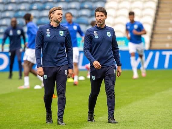 RELIEF: Huddersfield Town manager Danny Cowley (right) with brother and assistant Nicky before Friday's 2-1 win over West Bromwich Albion