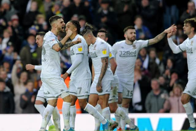 Leeds United's players celebrate a goal by Mateusz Klich on their way to a 4-0 win over v Middlesborough at Elland Road last November. Picture: Simon Hulme