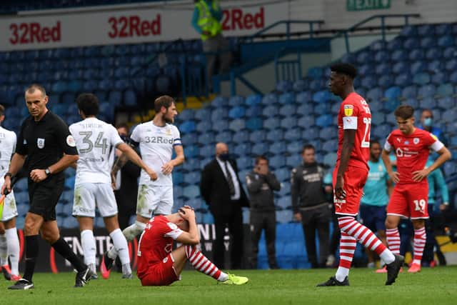 NOT TO BE: Barnsley's Conor Chaplin shows his despair at full-time after losing to Leeds United at Elland Road on Thursday. Picture: Jonathan Gawthorpe