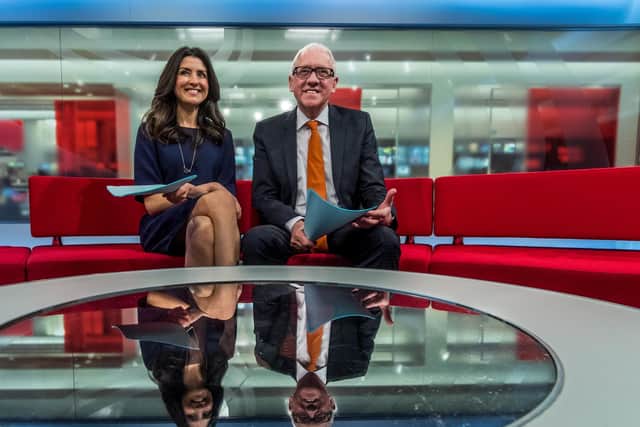 Harry Gration with look North co-host Amy Garcia. Photo: James Hardisty.