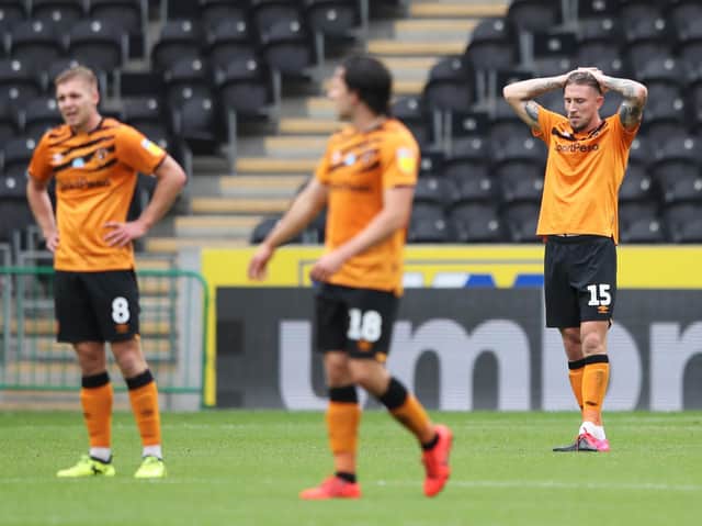 Hull City players react to Saturday's home defeat to Luton Town. Picture: Getty Images
