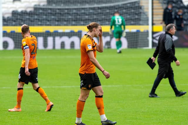 Tom Eaves at full time.
Hull City v Luton Town.  SkyBet Championship.  KCOM Stadium.
18 July 2020.  Picture Bruce Rollinson