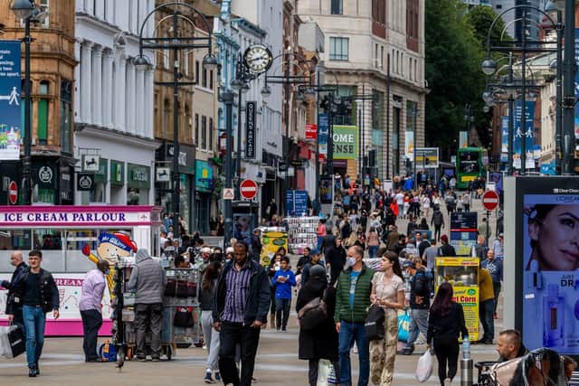 A crowded Briggate, Leeds, as more shops start to reopen as lockdown measure start to ease. Pic: James Hardisty