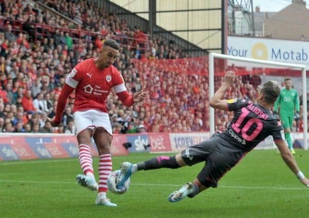 Barnsley FC forward Jacob Brown, pictured in action earlier this season against Leeds United at Oakwell. Picture: Tony Johnson.