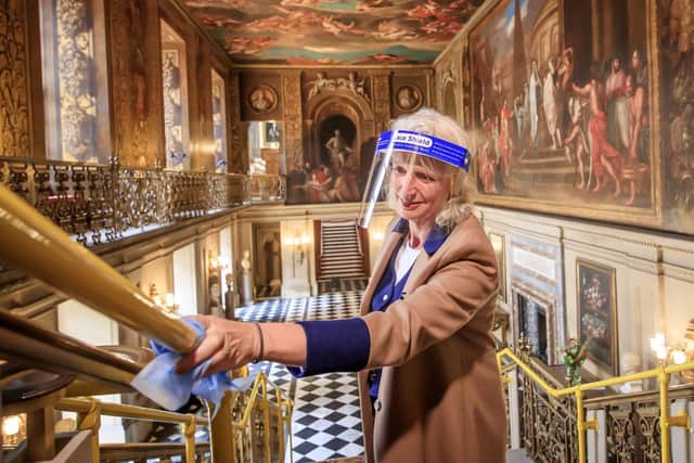 Visitor Welcome Supervisor Lizzie Ross makes final preparations at Chatsworth House in Bakewell, Derbyshire which reopens to the public on Monday after the lifting of further coronavirus lockdown restrictions in England. PA Photo.