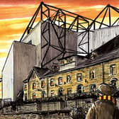 Bradford City's Valley Parade Stadium. Illustraion by Graeme Bandeira.