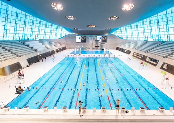 Back in the pool: Swimmers at the London Aquatic Centre. Picture: PA