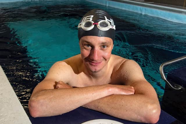 Beating lockdown: Olympic triathlon champion Alistair Brownlee did his swim training in an 'endless pool' which he had built in his garage in Leeds, after the closure of pools.
