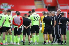 Sheffield United's Chris Wilder addresses the squad at the final whistle after losing 3-1 at Southampton. Picture: David Klein/Sportimage