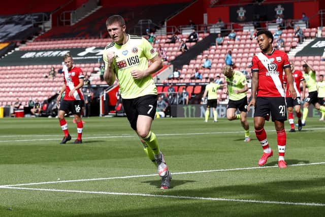 Sheffield United's John Lundstram celebrates scoring his side's opening goal at St Mary's Stadium. Picture: Andrew Boyers/NMC Pool/PA