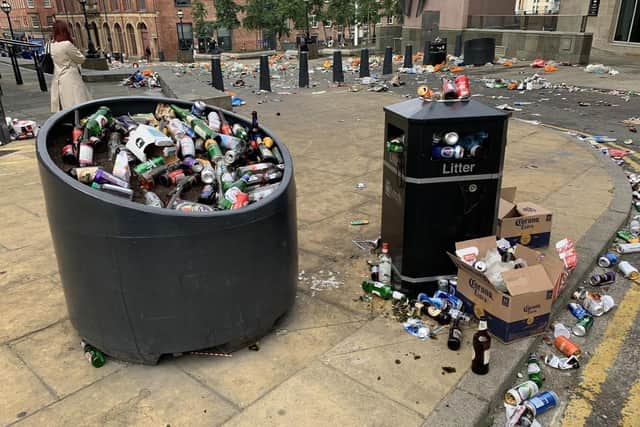 Just a fraction of the litter left in Leeds after Leeds United's promotion celebrations.