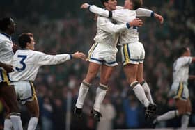 Gary Speed and David Batty celebrate at Leeds United. Picture: Andrew Varley.