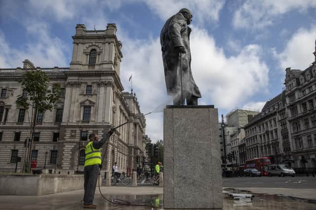 Winston Churchill's statue in Parliament Square has not been immune form vandalism.