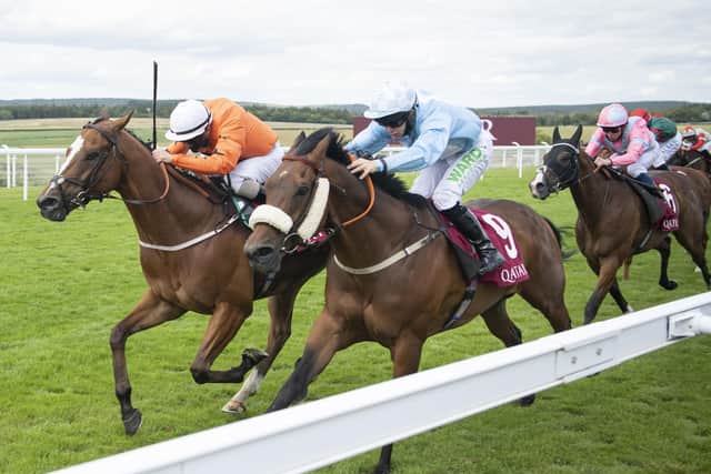 Only Spoofing ridden by Kieran O'Neill (left) wins the Qatar Handicap Stakes during day one of Glorious Goodwood.