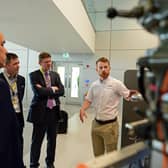 Former Business Secretary Greg Clark pictured with Gavin Hill, project manager at the Advanced Manufacturing Research Centre in South Yorkshire. Picture: Marie Caley