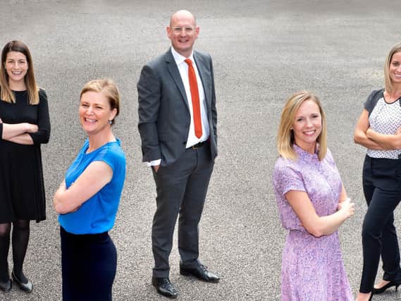 York-based Employment Law firm, Torque Law, celebrating the recent expansion of their team. Pictured Emma Cousins, Associate, Tiggy Clifford, Partner, Tom Watkins, Consultant Solicitor, Emma Whiting, Partner, and Tori Jackson, Consultant Solicitor. (Photographer  Frank Dwyer).