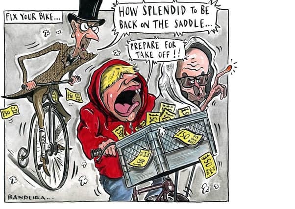 Graeme Bandeira's depiction of Boris Johnson's cycling initiative.