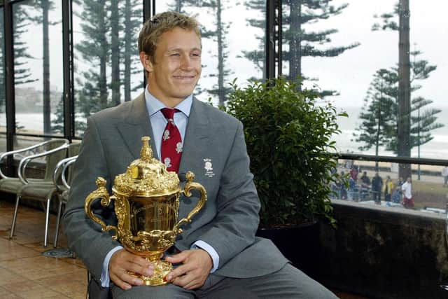 Jonny Wilkinson holding the Rugby World Cup after the victory over Australia in 2003. Picture: David Davies/PA.