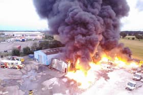 A huge fire broke out at a hydraulics supplier in Howden this morning