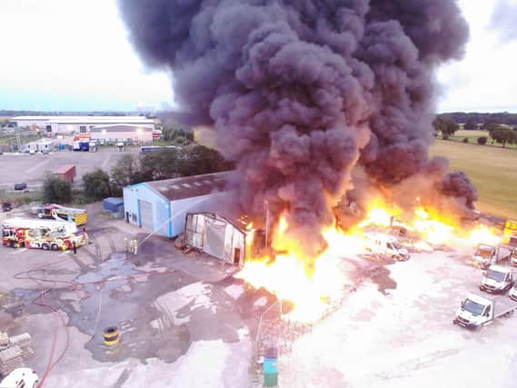 A huge fire broke out at a hydraulics supplier in Howden this morning
