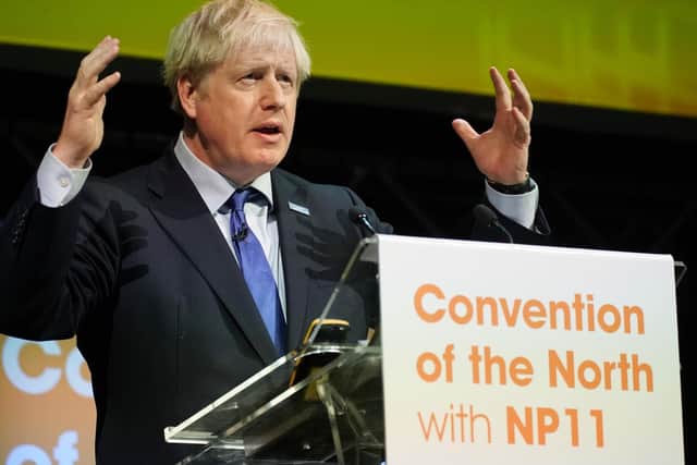 Prime Minister Boris Johnson makes a speech at the Convention of the North at the Magna Centre on September 13, 2019 in Rotherham, England. Pic: Getty Images