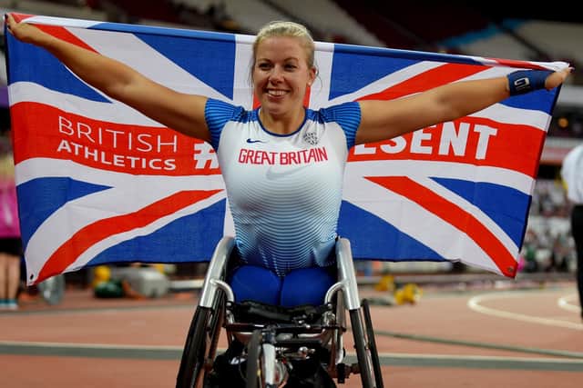 WINNER: Hannah Cockroft celebrates winning the Women's 400m T34 at the World ParaAthletics Championships at London Stadium in July 2017. Picture: Mike Hewitt/Getty Images